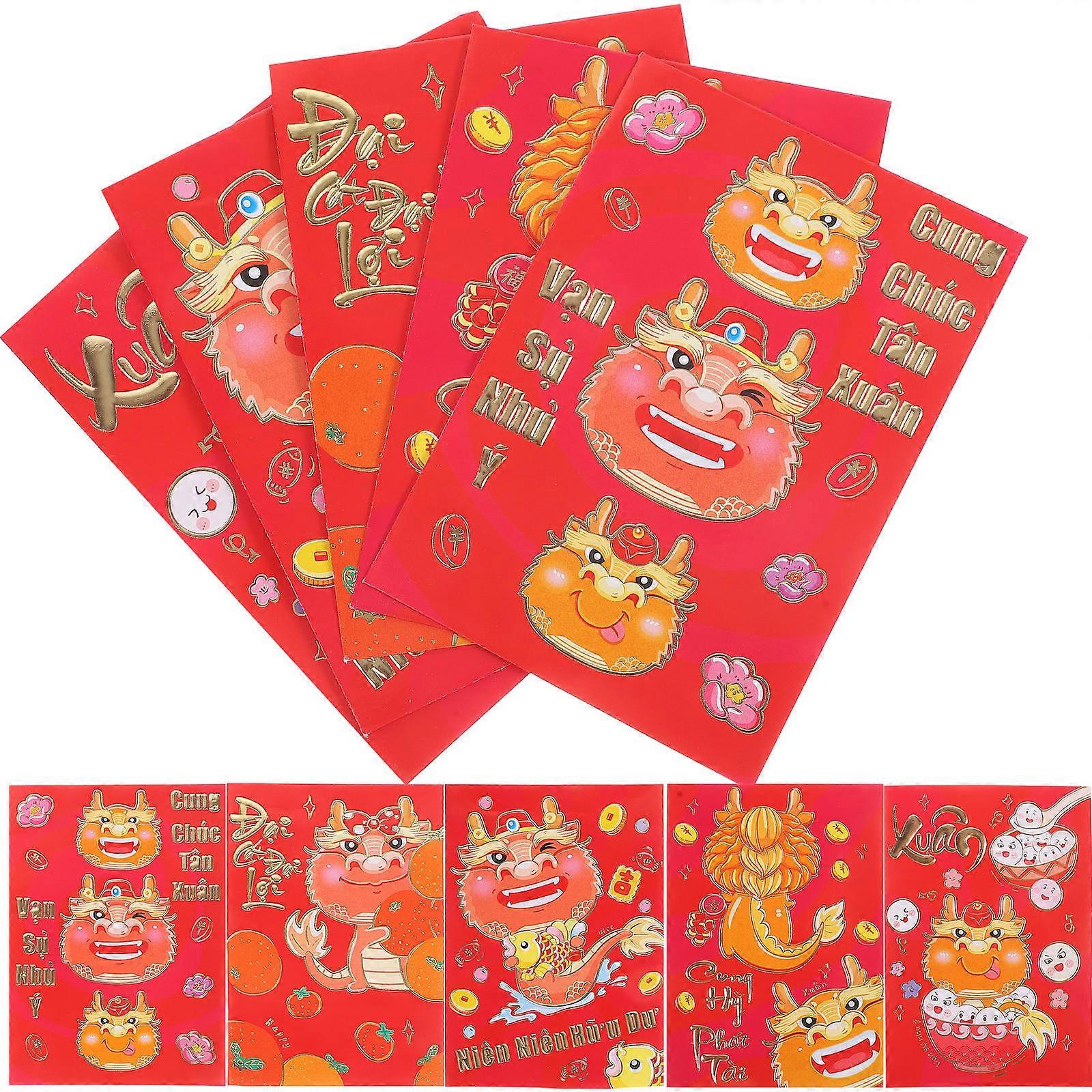Chinese Style Red Envelopes for Decoration with Auspicious Patterns Made of Coated Paper 30 Pcs