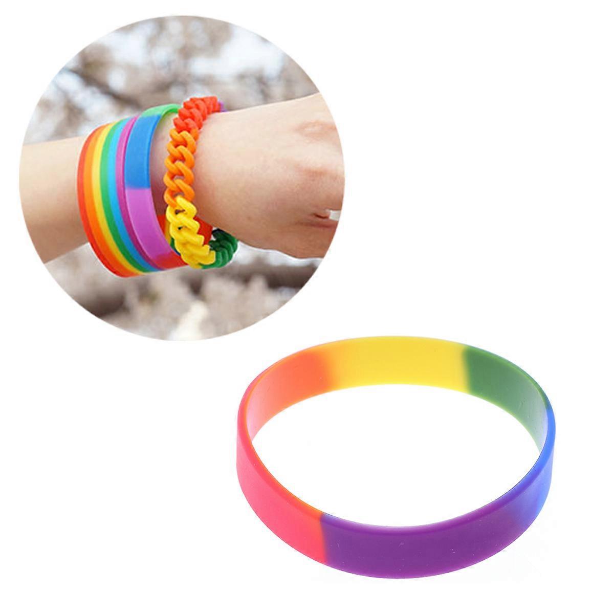 Silicone Bracelet with Rainbow Color Design for Decoration 12pcs Wristbands