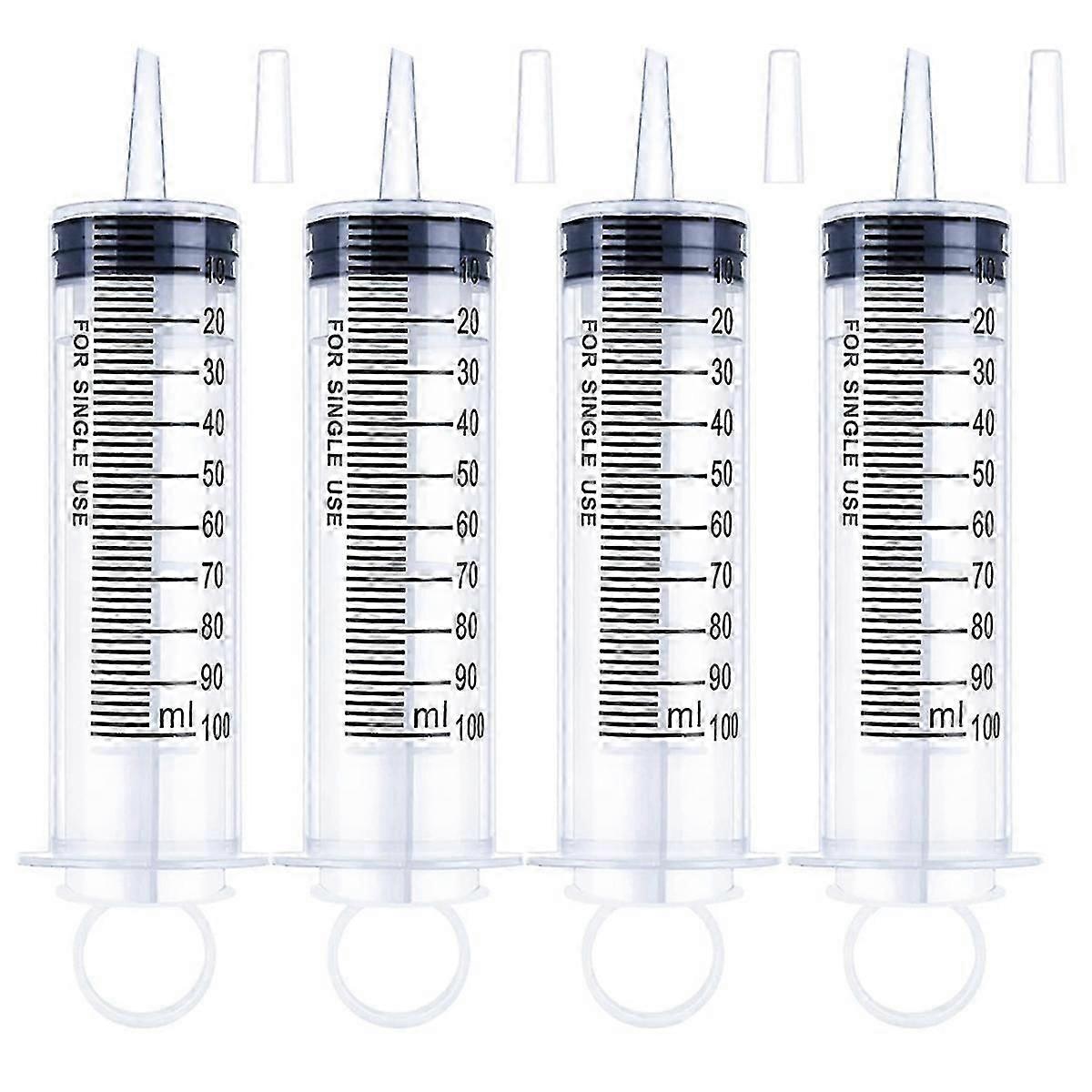 4 Pcs 100Ml Large Syringe with Cap, Individually Sterile Sealed