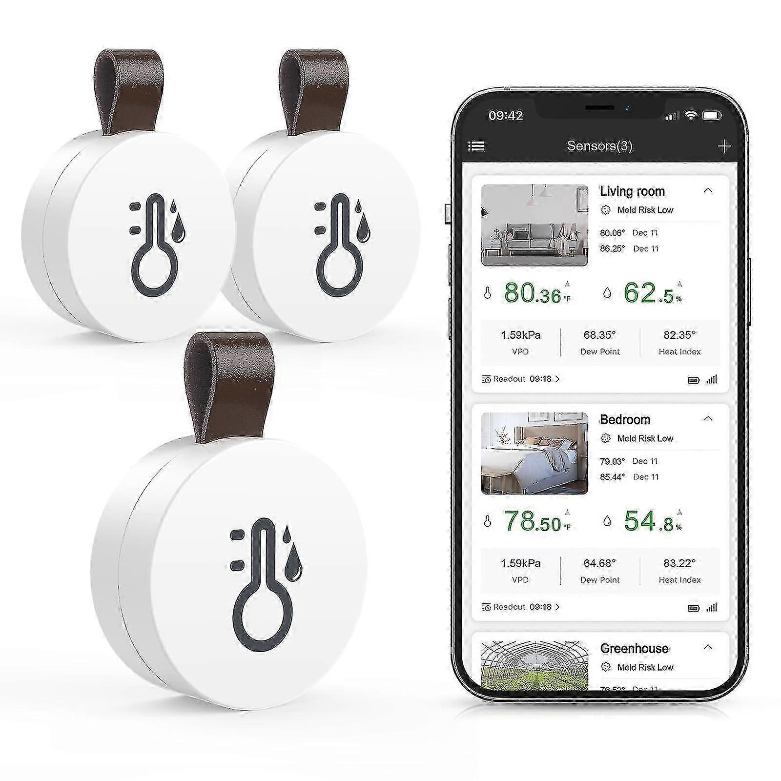 Bluetooth thermometer hygrometer, wireless thermohygrometer mini, with smart sensor app, data logger and export data for bedroom, baby room, wine cell