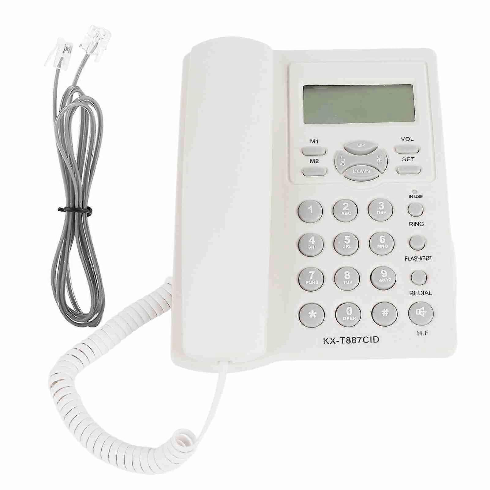 LCD Display Semi Hands Free Corded Phone with Speakerphone 3‑group Alarms Corded Telephone ‑ White