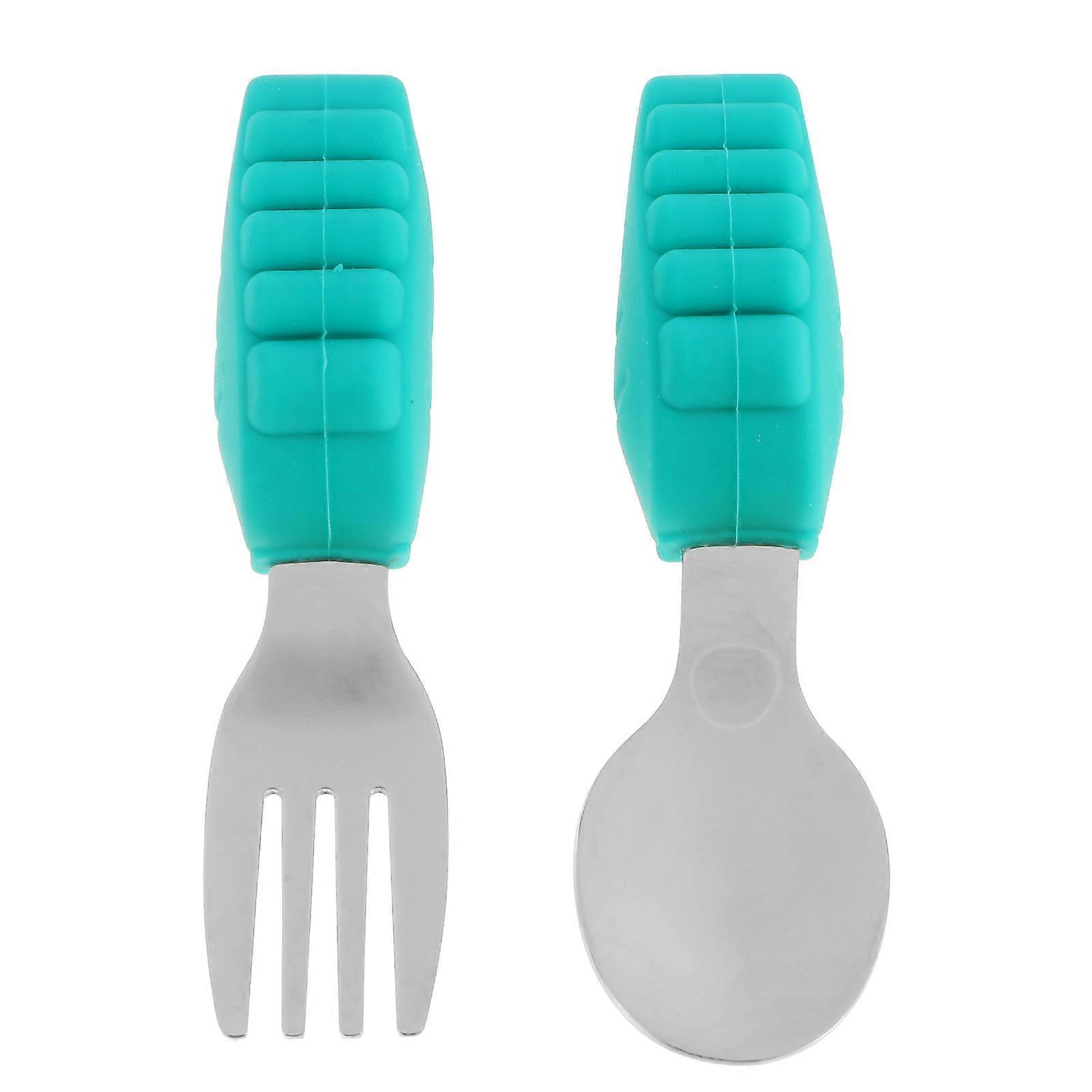 Baby Training Utensils with Non-Slip Silicone Handles Stainless Steel Spoon and Fork Set for