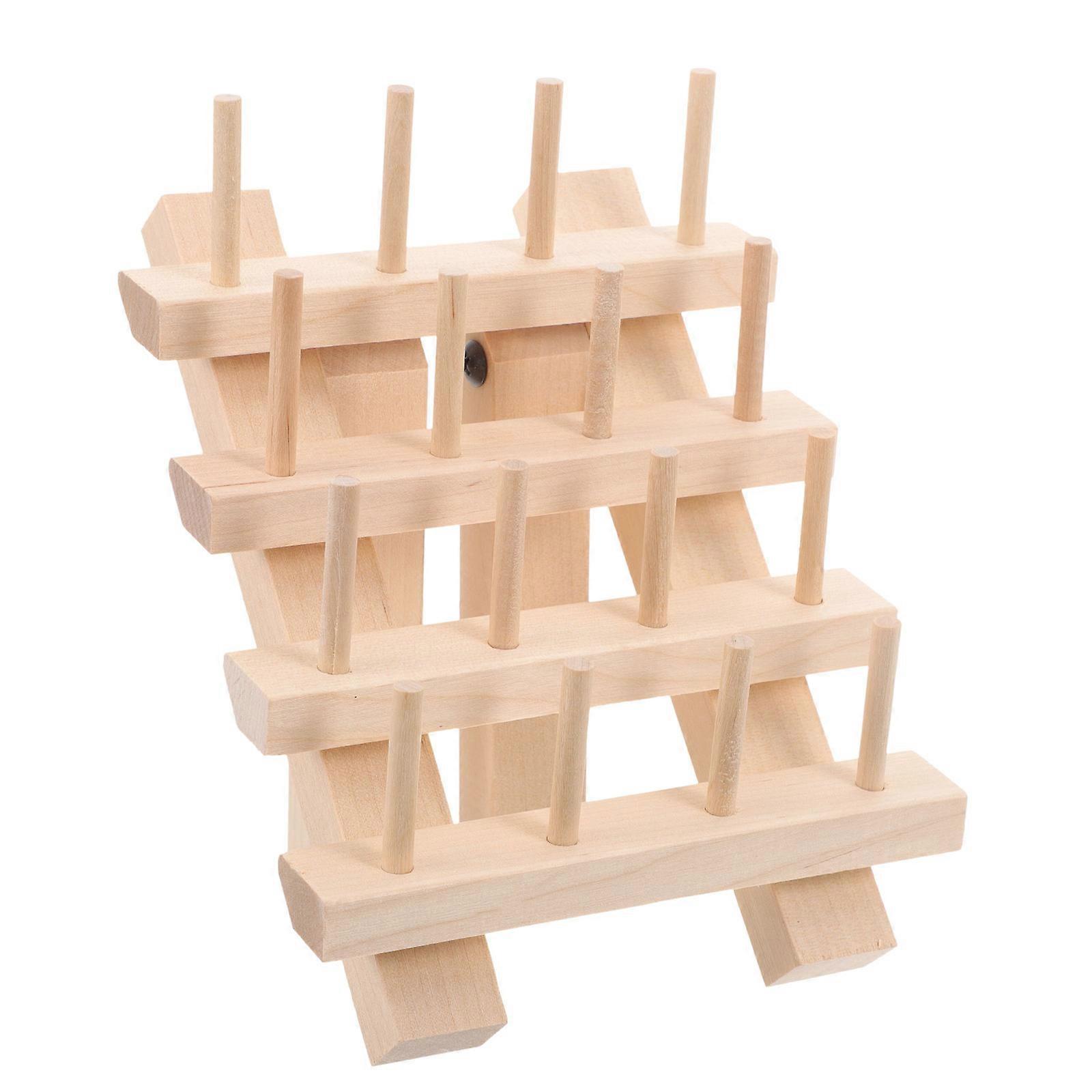 Wooden Thread Spool Holder for Sewing Crafts Practical Desktop Organizer in Khaki Color