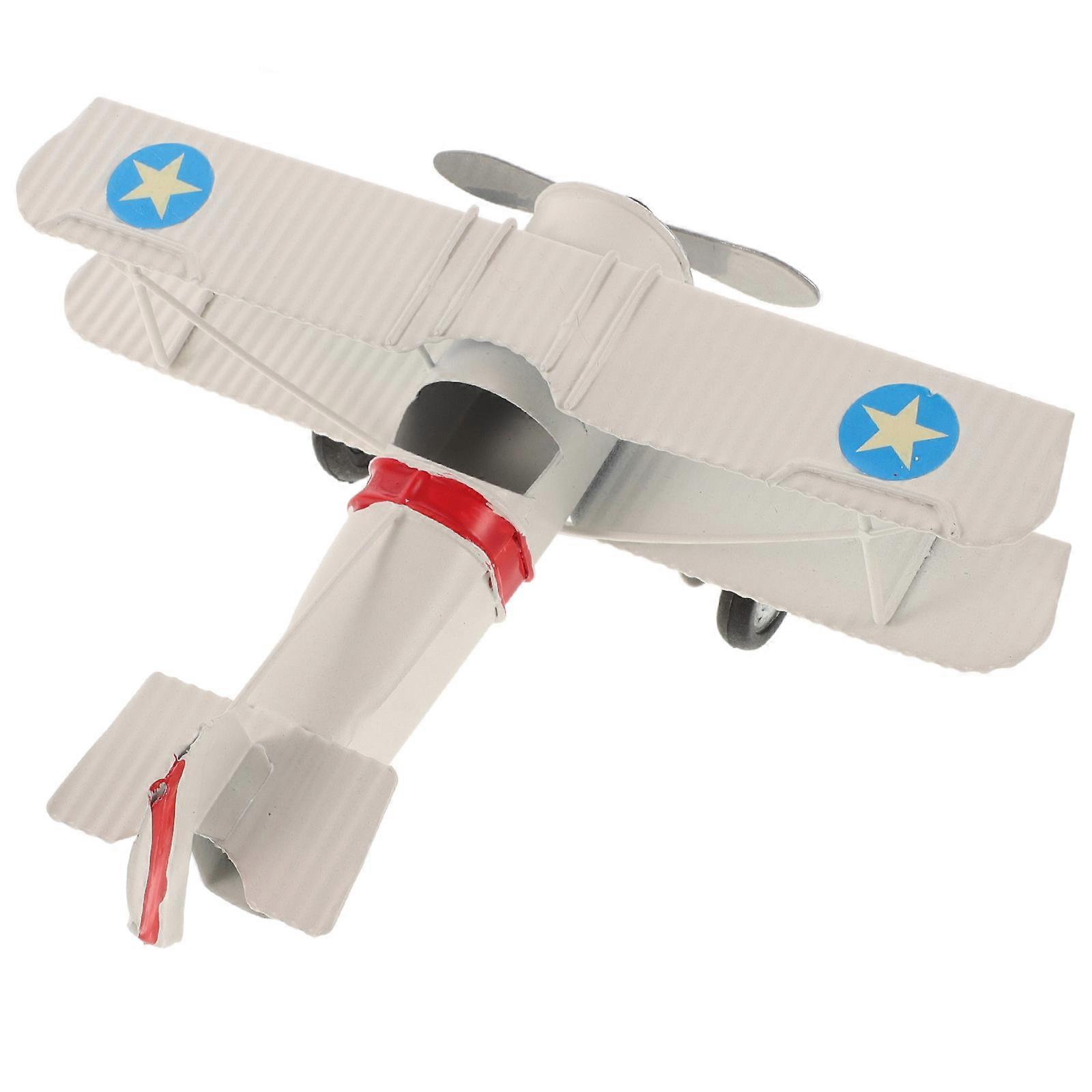 Retro Iron Airplane Model with Craftsmanship for Home Decor White Color