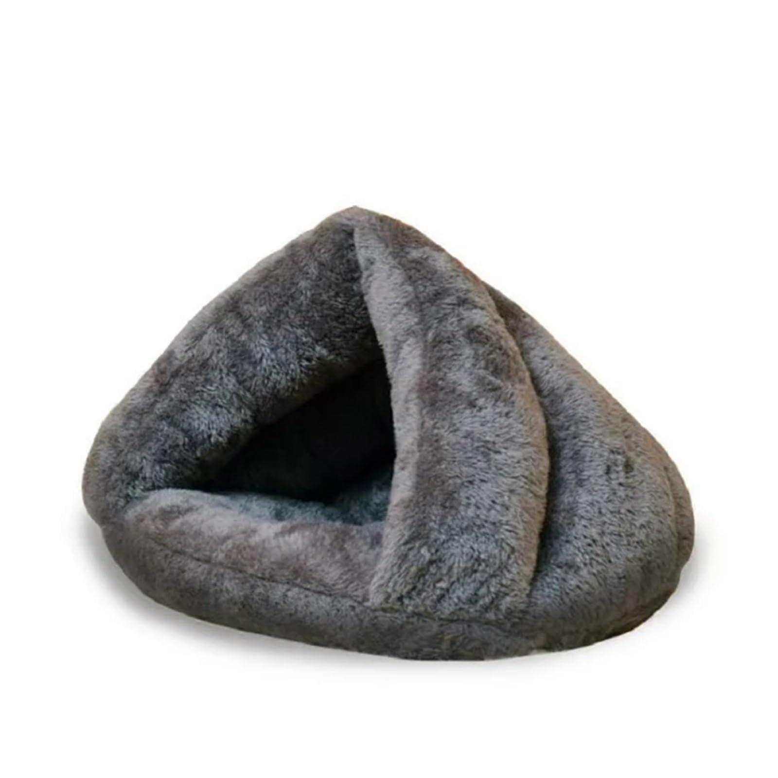 Cat and dog triangle pet nest winter thickened and warm pet mat Mongolian yurt faux furry semienclosed sleeping bag pet rest supplies gray L 45X45CM