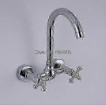 High qualityWall Mounted Kitchen Swivel Faucet Dual Handle Dual Hole Swivel Basin Sink Mixer Tap Chromed Brass