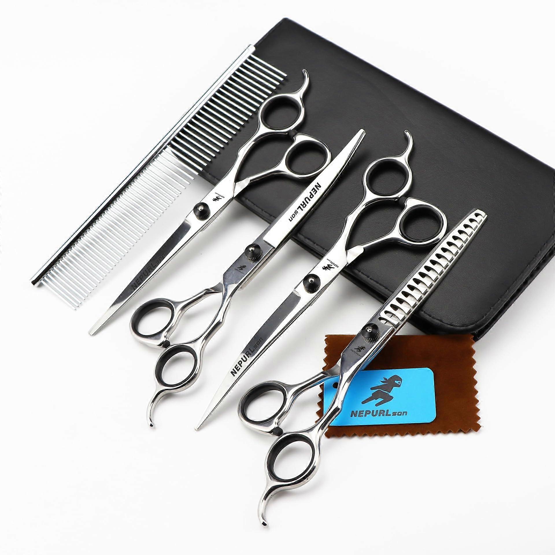 7.0 Inch Dog Grooming Scissors Kit, Professional Pet Grooming Shears Set (Set of 4) Ref: 3393