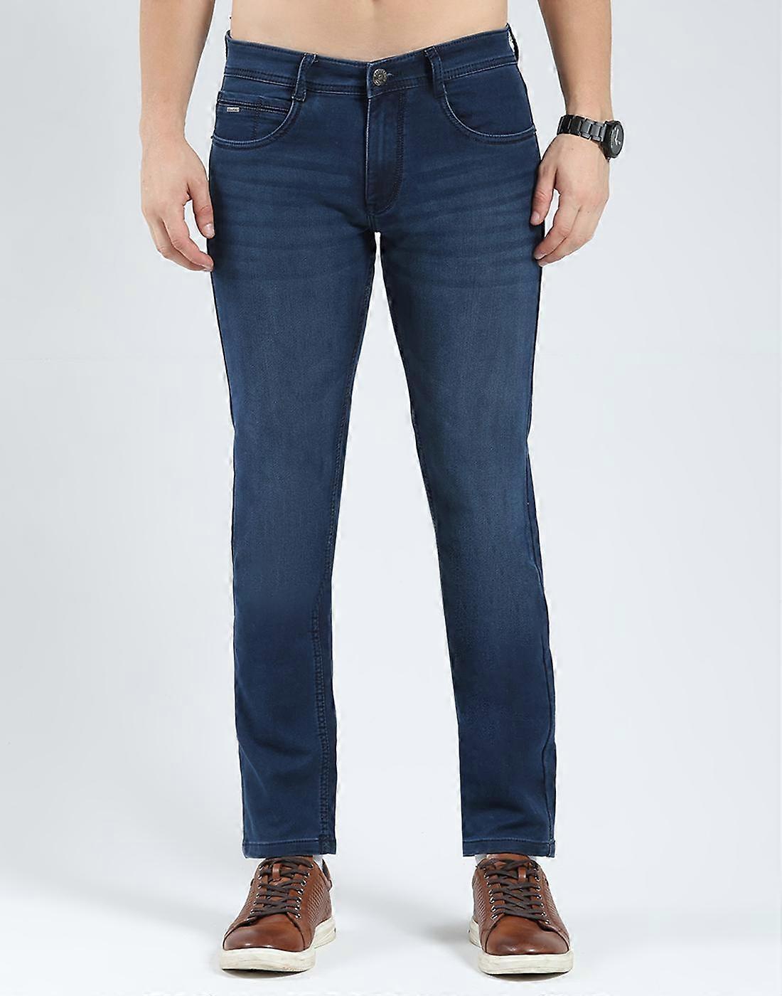 Monte Carlo Heren Solid Regular Fit Jeans Blauw 30