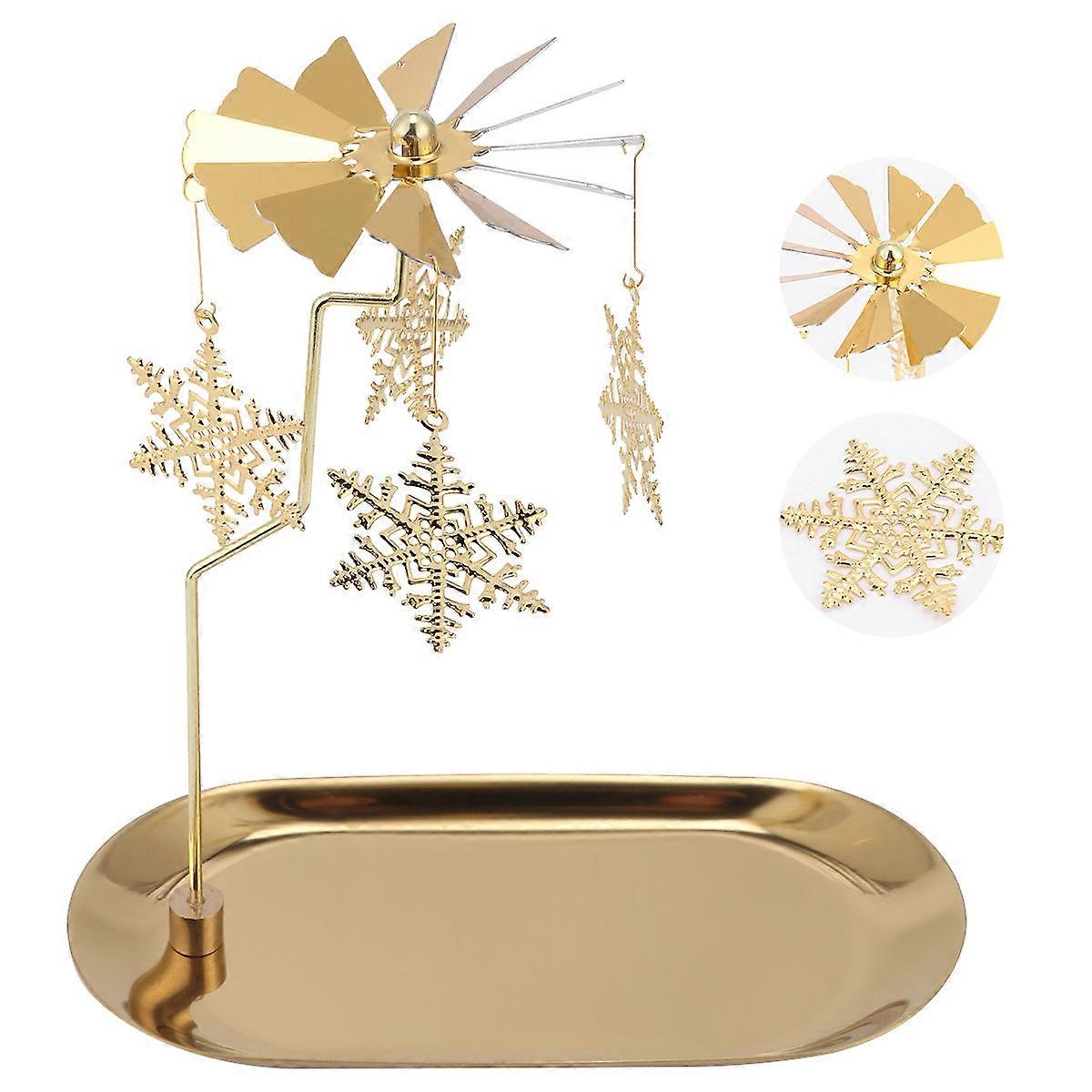 Golden Rotating Snowflake Candle Holder – Small Tray Creative Decorative Candlestick for Indoor Holiday Table Decoration and Warm Atmosphere