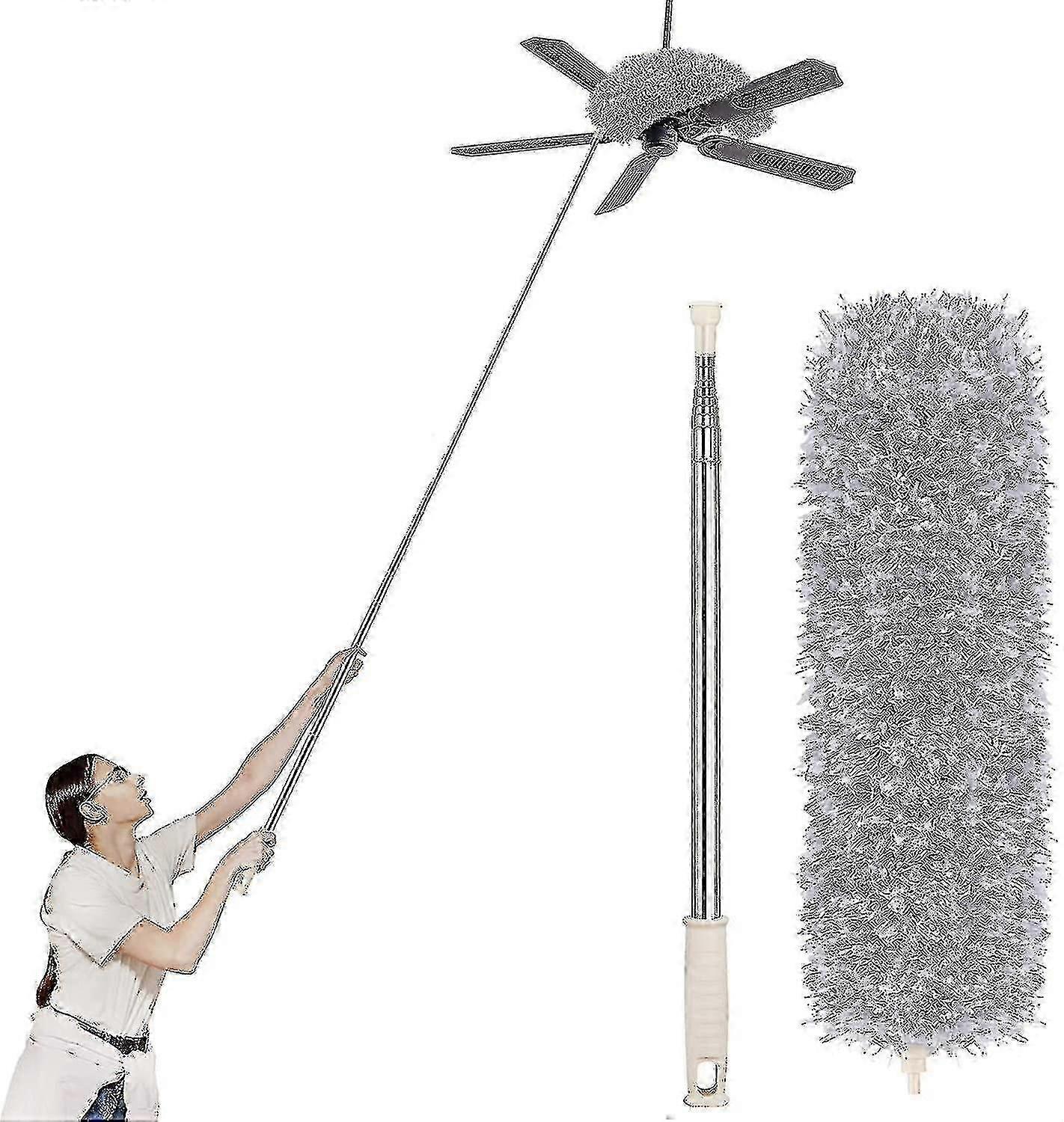 Extendable Microfiber Duster with Adjustable Pole (30"-100"), Bendable High Reach Dusting Tool for Ceiling & Hard-to-Reach Areas