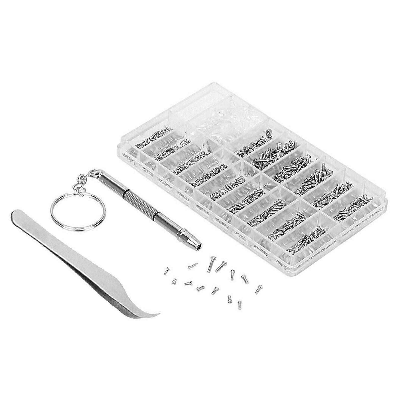 Eyeglasses Repairing Kit Set Assorted Storage Box Design 1000PCS Screws and Pads with Micro Screwdriver for Watch Clock Spectacle Eyewear Repairing Po