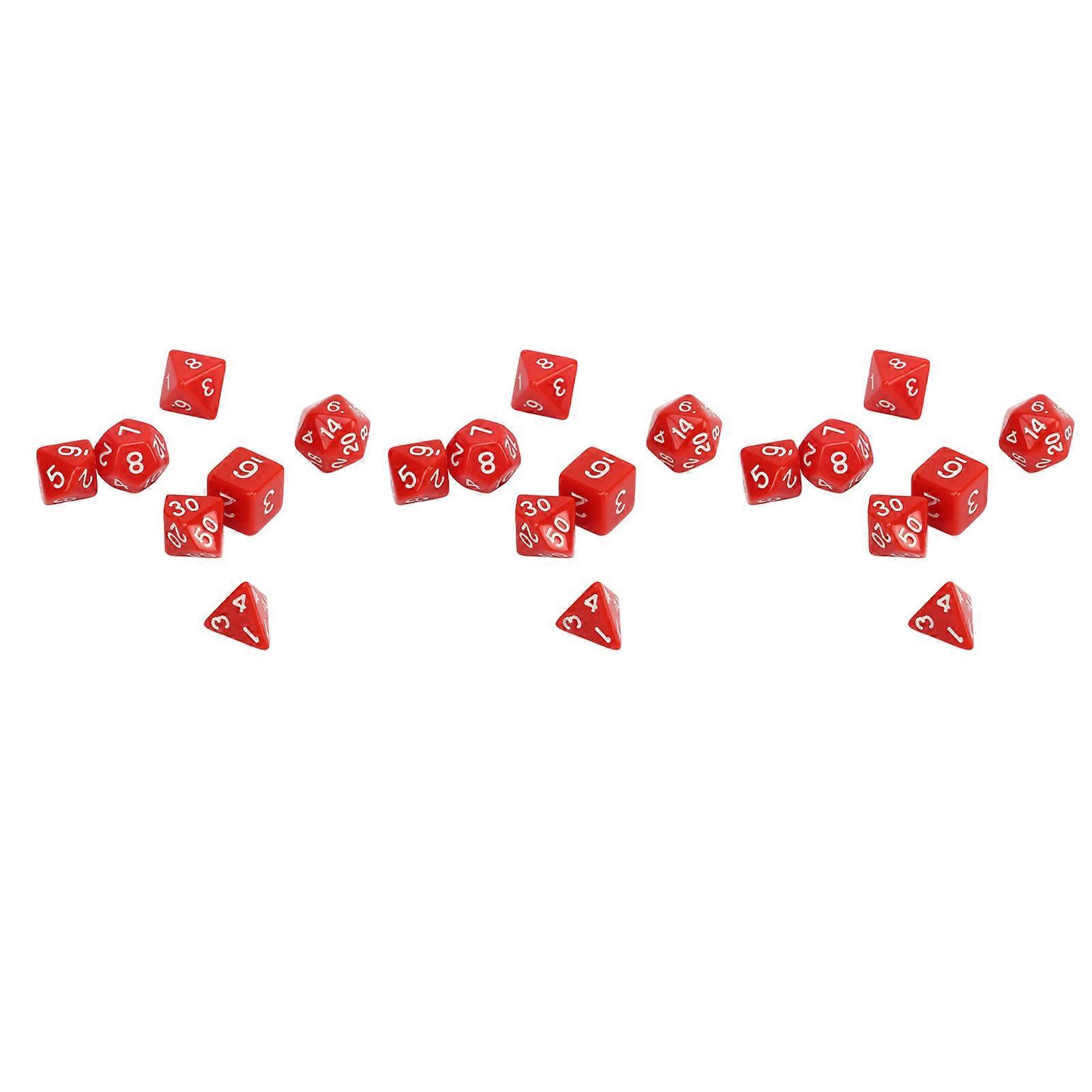 21Pcs Red Multi Sided Dice Set Waterproof Plastic Puzzle Game