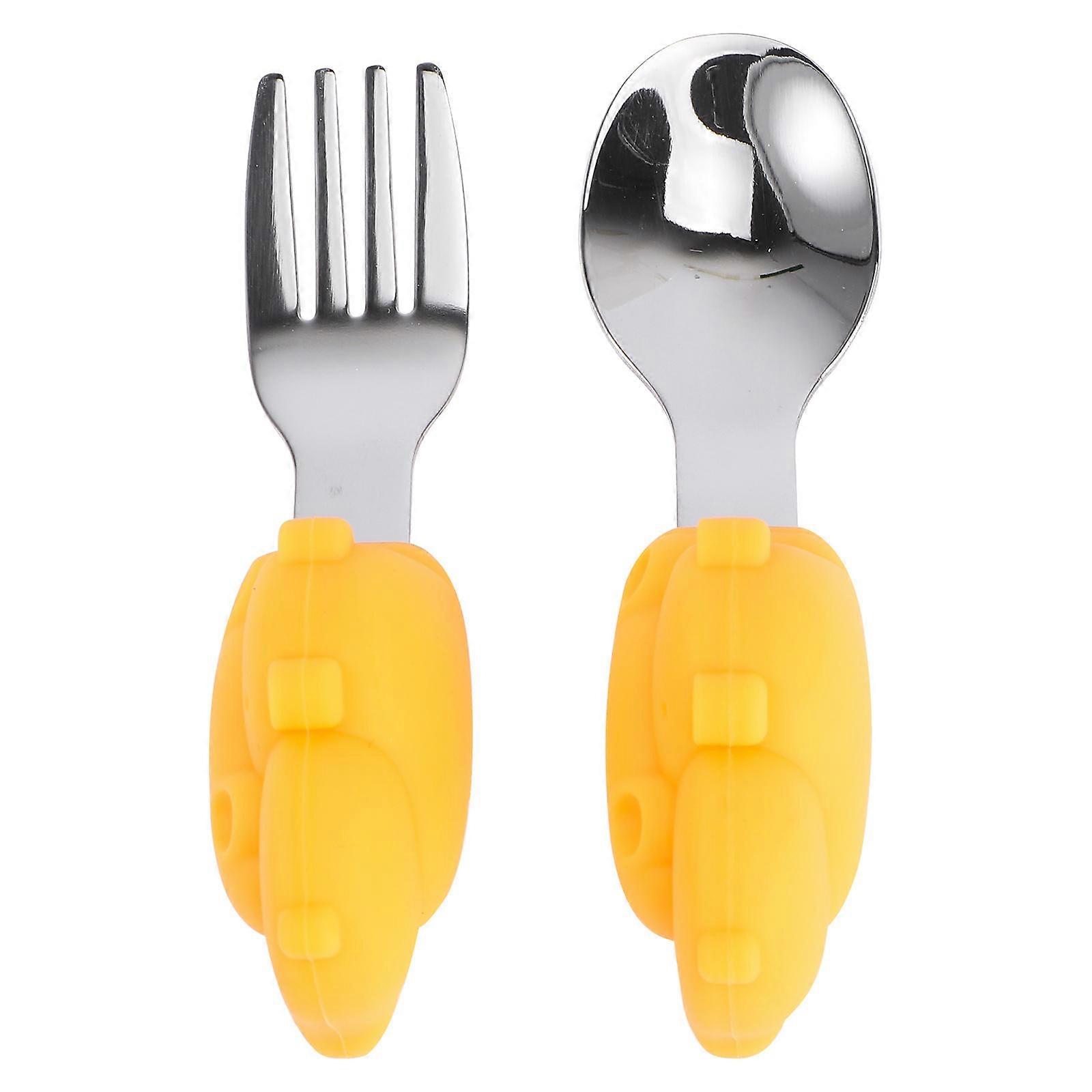 Children Utensils Set Toddler Tableware Silicone Material Orange Color Training for Babies 2Pcs