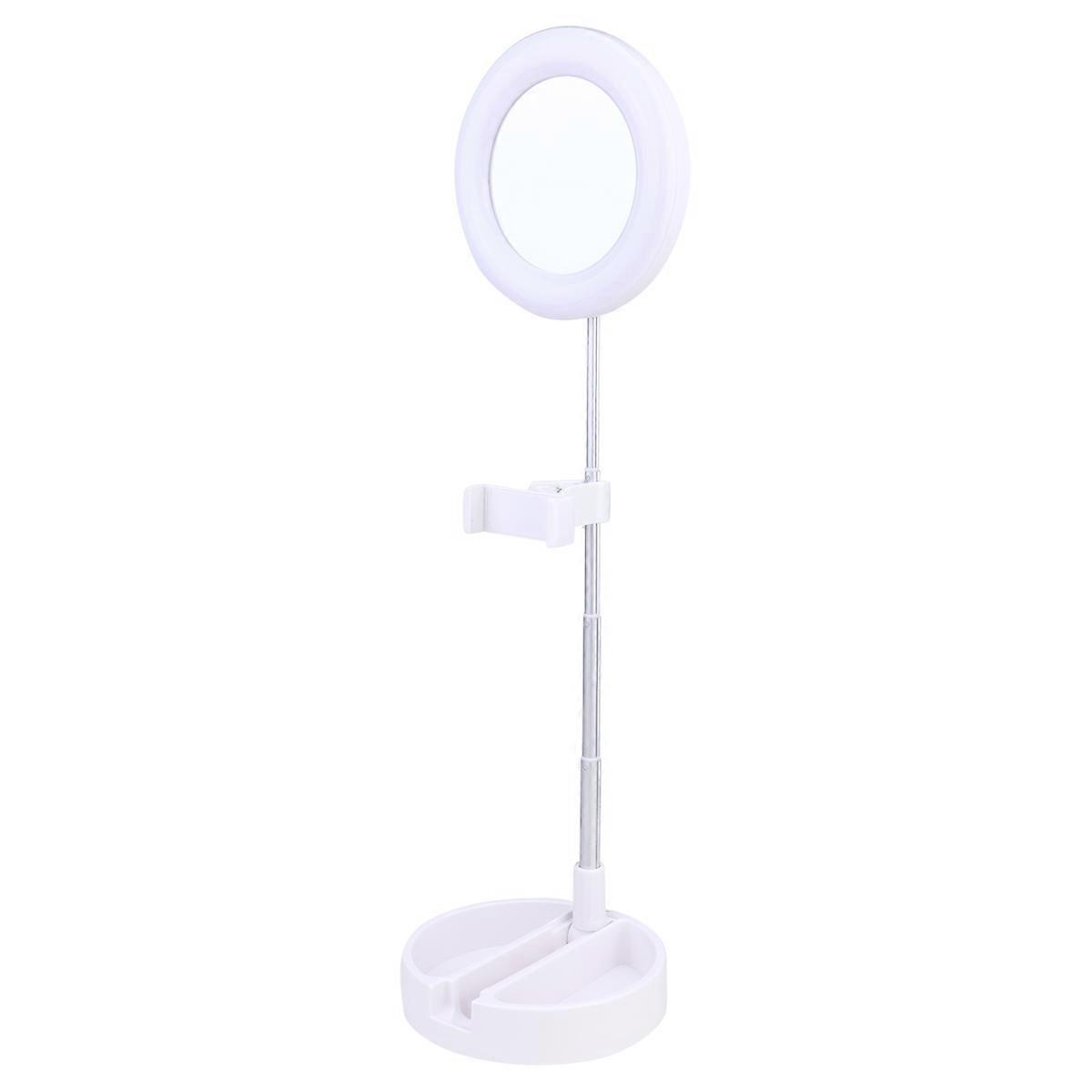 LED Ring Light with Adjustable Phone Holder for Desktop Makeup Photography, Multifunctional Selfie Lamp for Video Calls, Live Streaming, and White