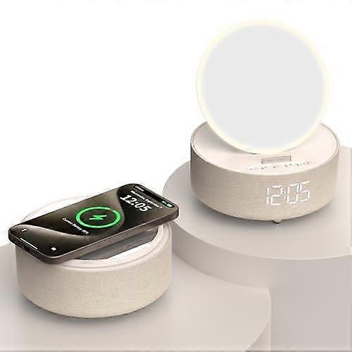Bluetooth Speaker with Alarm Clock, Wireless Speaker Charger for iPhone/Samsung, Mirror Clock, Wireless Bedside Lamp, Music Gifts for friend(Apricot)