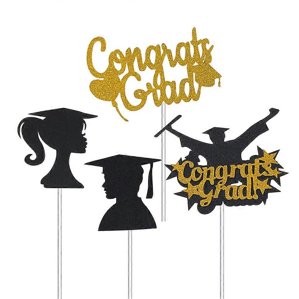 Cake Inserts Cards Graduation Season Cake Toppers for 4 Pieces Assorted Color