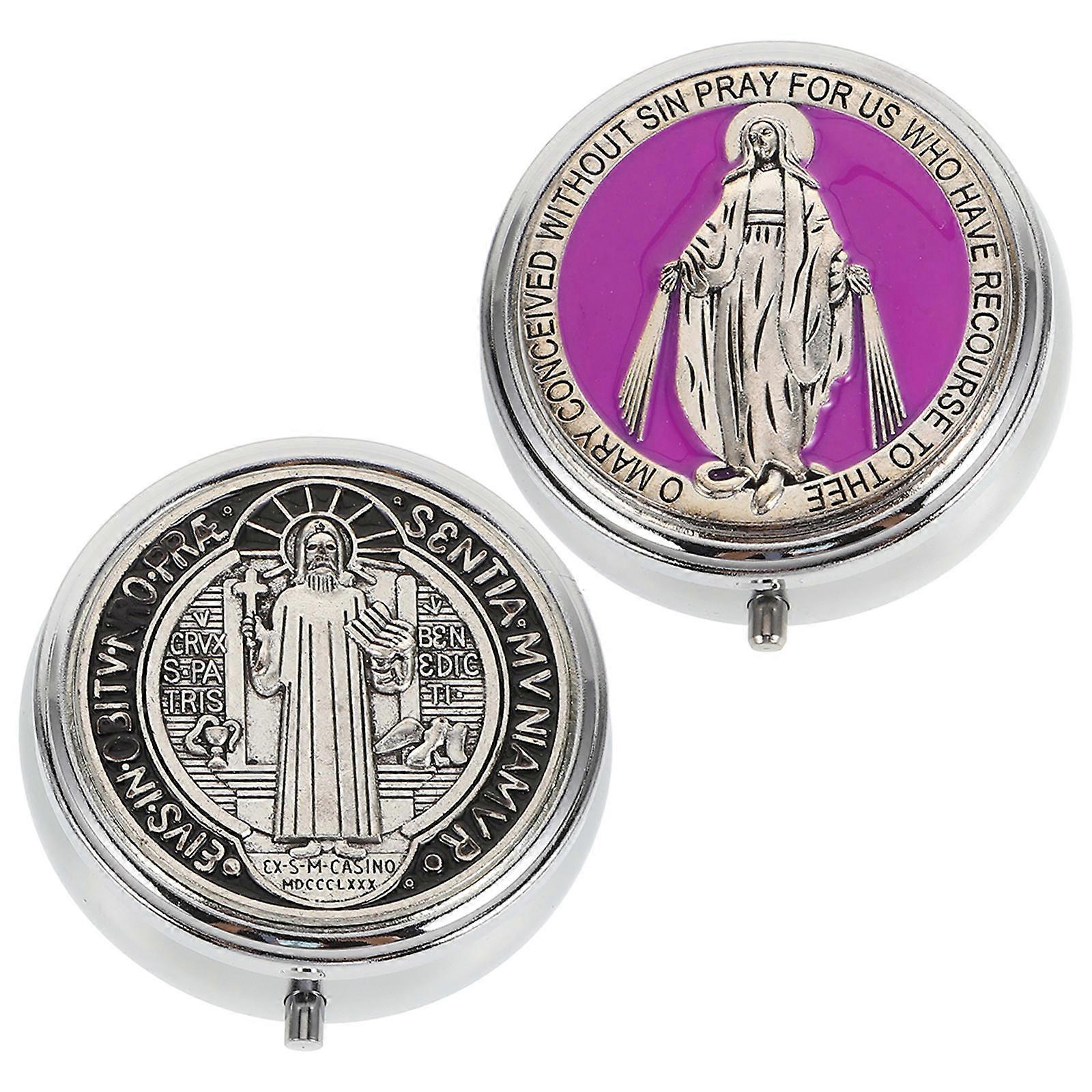 Rosary Beads Case Mini Metal Box for Storage 2Pcs Assorted Color Zinc Alloy