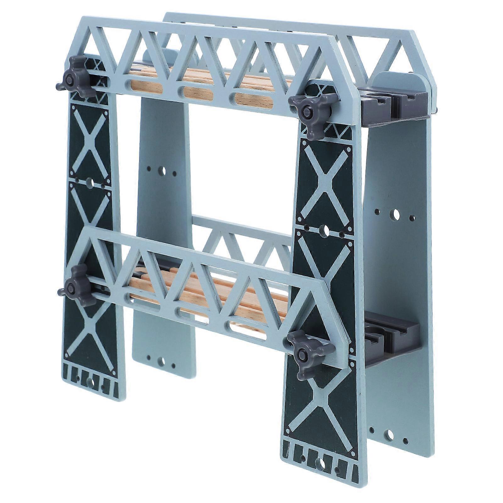 Wooden Train Track Accessories Wooden Double-Deck Bridge Model for Railway System Expansion Compatible with Train Series 1Set