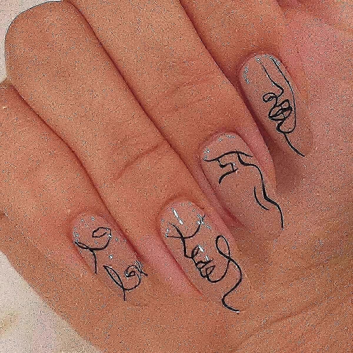 Nude Graffiti Press on Nails with Designs,Acrylic Nails Press on,Stick on Nails for Women,Artificial Glue on Nails,Short Oval Fake Nails for Nails Art
