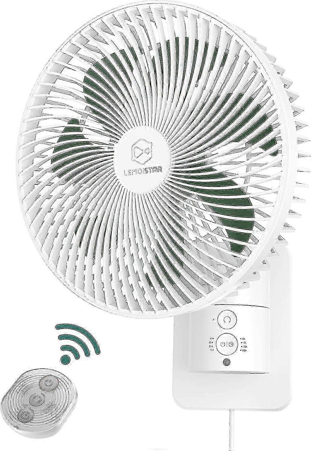 8 Inch Small Wall Mounted Fan With Remote Control,acdc(12v), 90oscillating, 4 Speeds, Timer, Adjustable Tilt, 70-inches Cord Ultra Quiet, For Hom