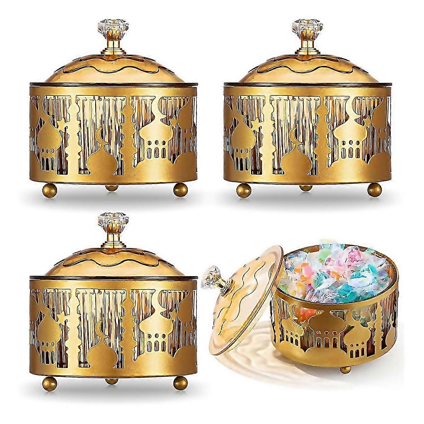 For 4 Pcs Ramadan Trays With Lid Eid Mubarak Tray Gold