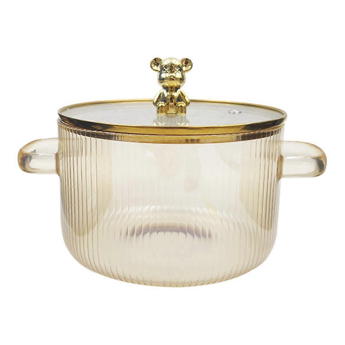 Glass Saucepan Clear Cooking Pot Soup Pot Heating Dual Handles Gold