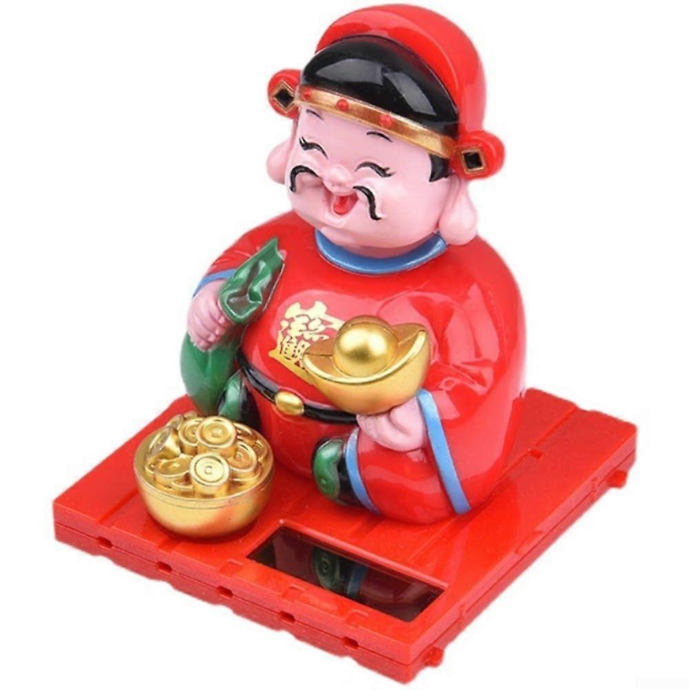 Solar Powered Nodding Figure of the God of Wealth For Home And Car Decor Decorative Accent Promotes Good Fortune