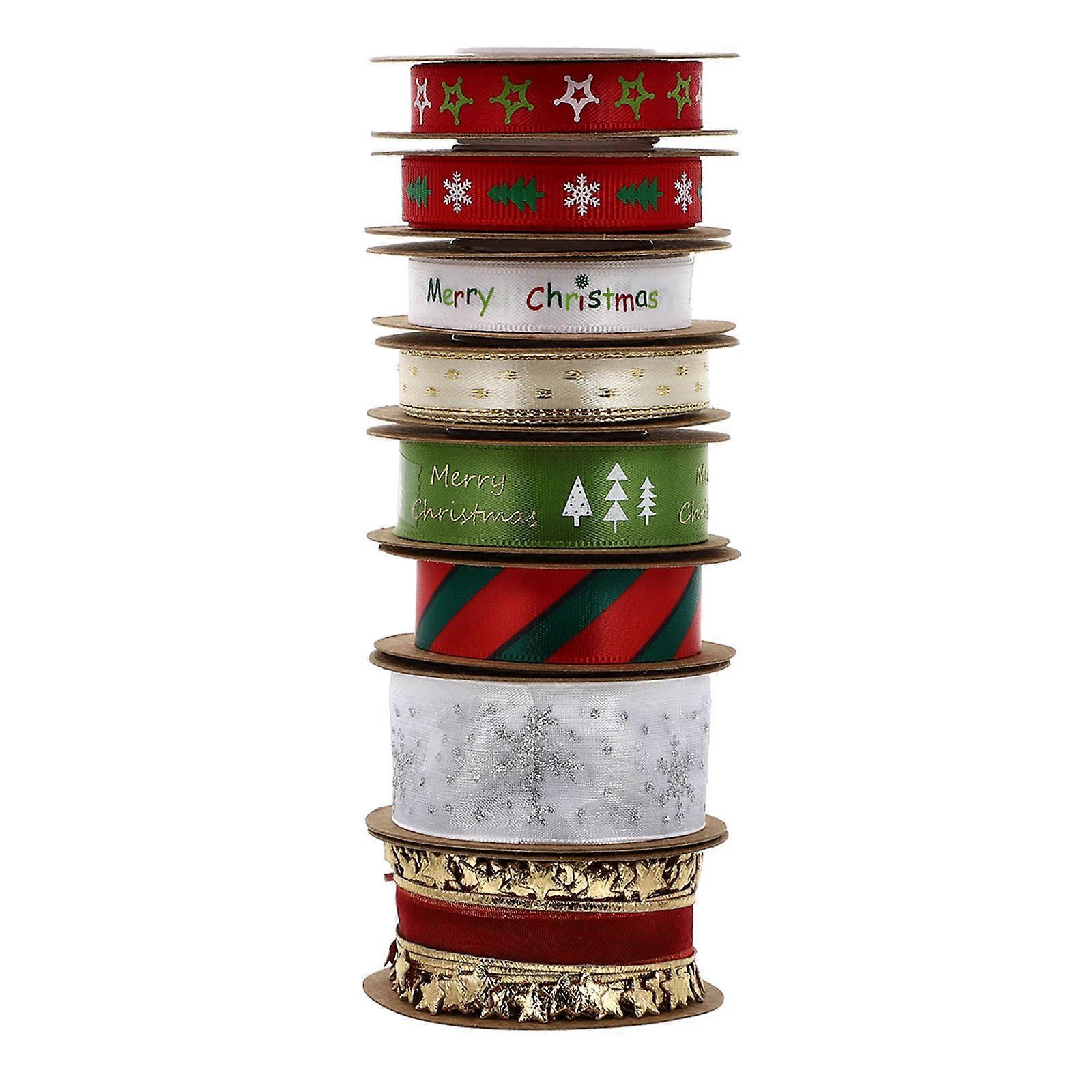 White Festive Trim Ribbon Rolls Assorted Color 500x2.5cm Holiday Packages 8Pcs