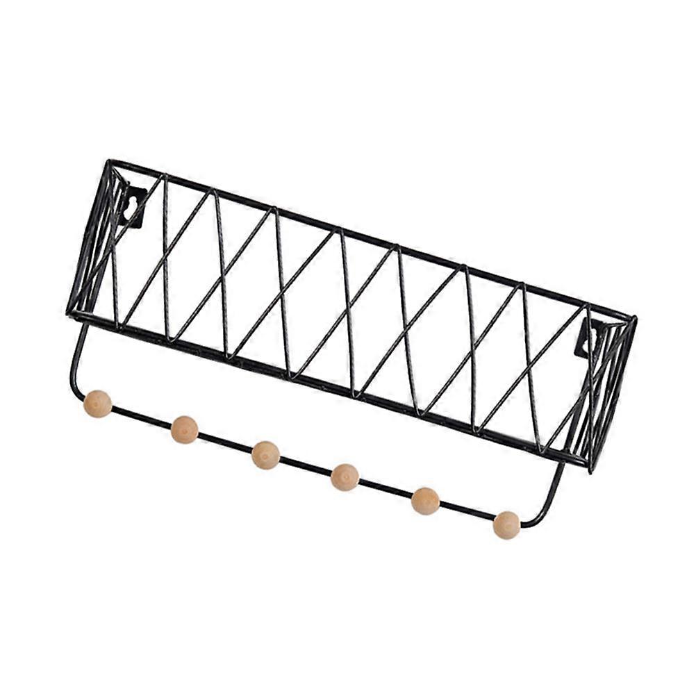 Decorative Shelf Brackets Wrought Iron Storage Rack with Hooks Black