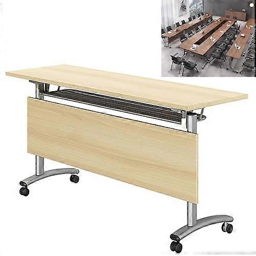 Mobile Folding Conference Table With Wheels Adjustable Storage Shelves Privacy Baffle Office Classroom Space Saving