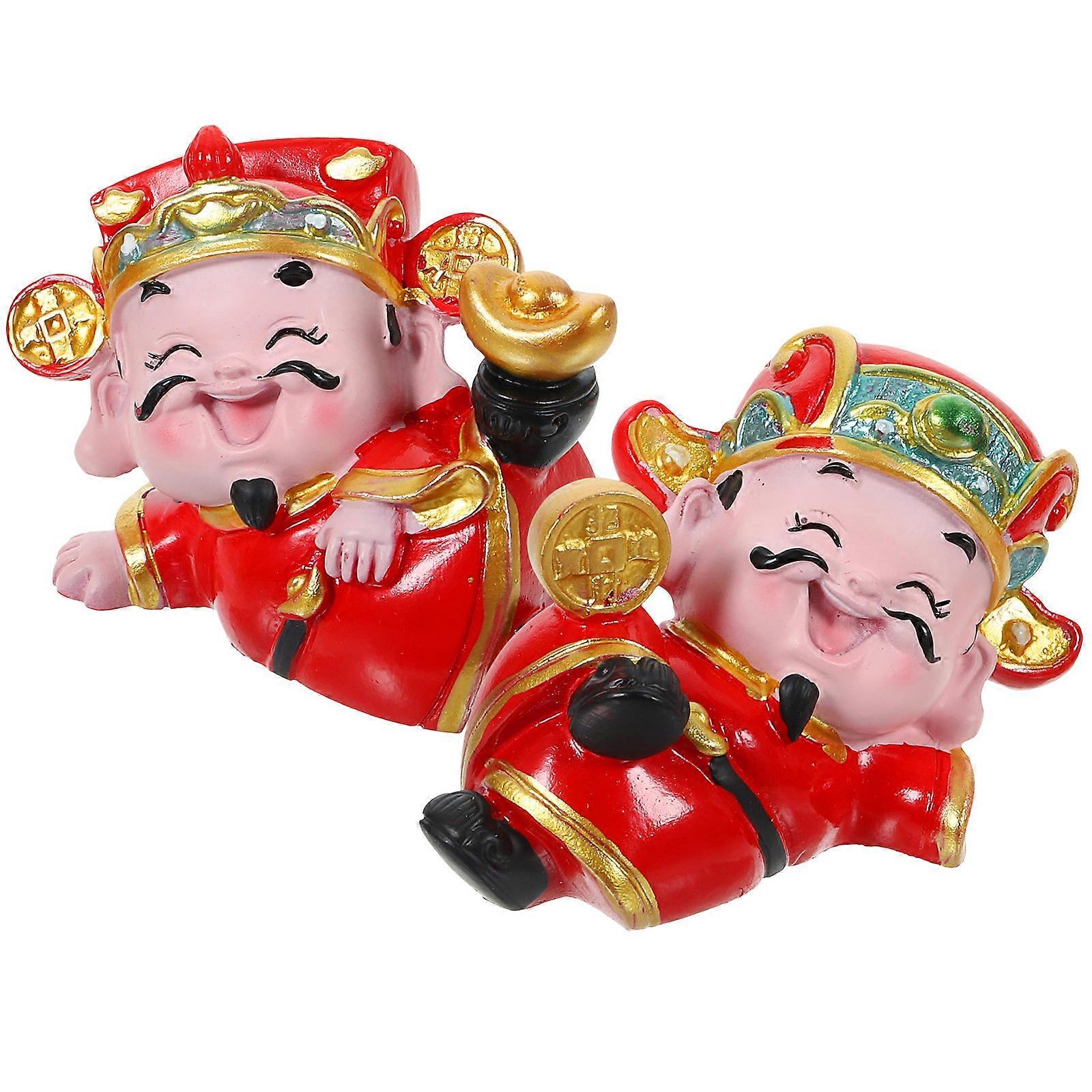 2Pcs Resin God Statue for Decor Copper Coin Theme Assorted Color
