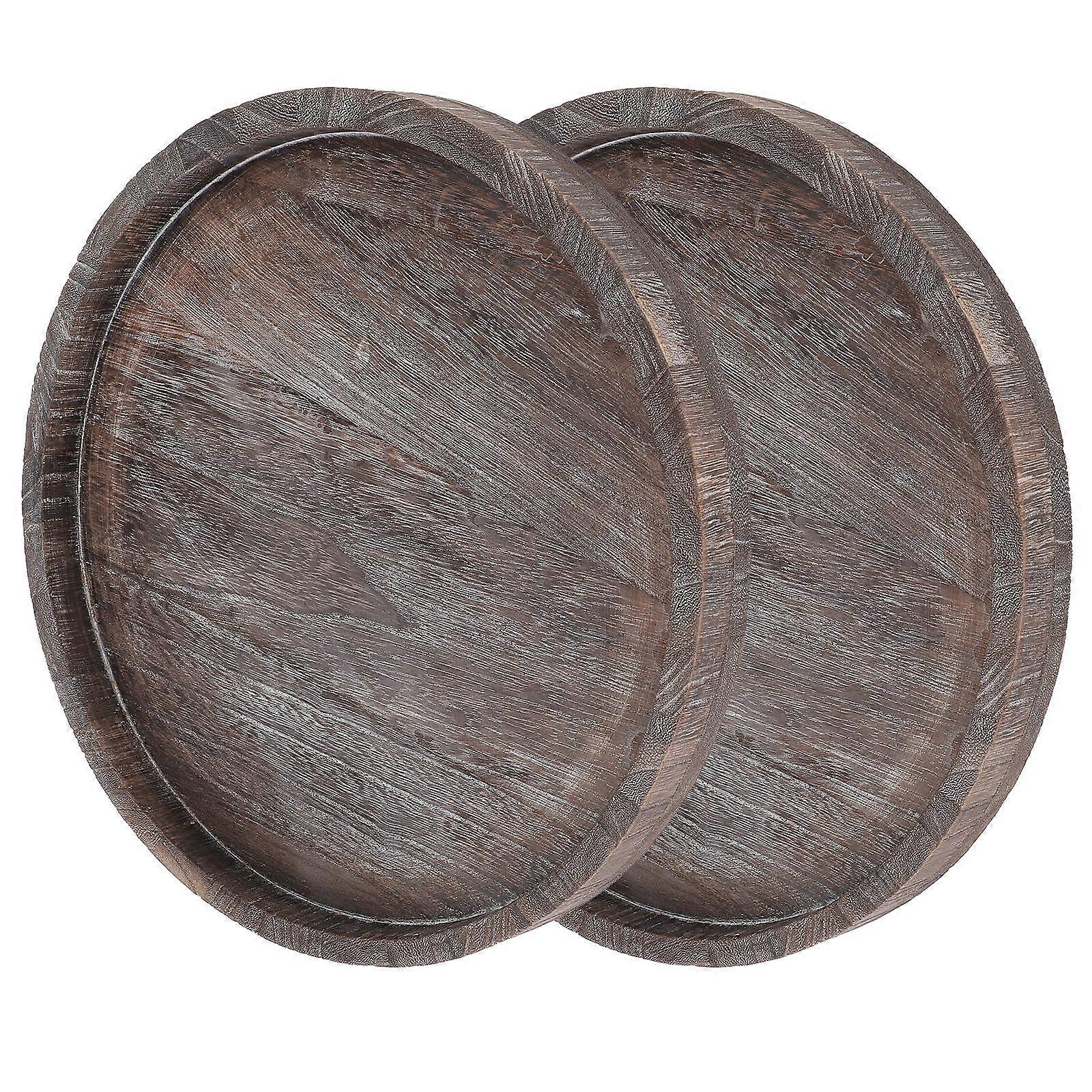 Dark Brown Wooden Serving Tray for Display 2Pcs Decorative Tabletop Organizer