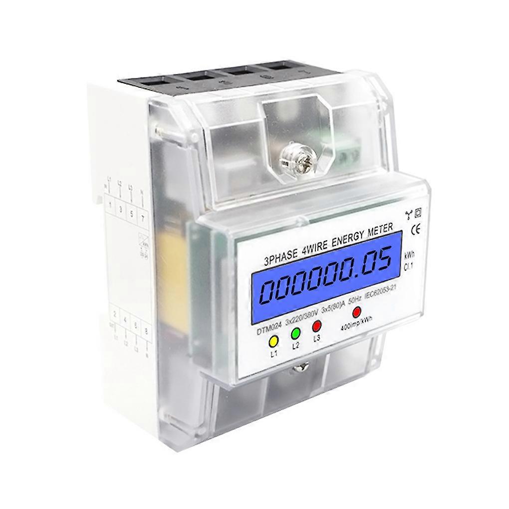 3 Phase 4 Wire DIN Rail Energy Meter LCD Backlight Plastic Rail-mounted 5-80A 35mm Office Building Factory Gauge