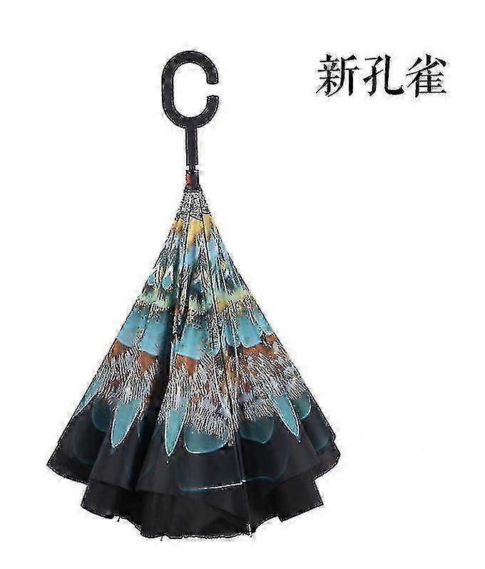 25-26 C-handle Parasol Folding Rain Windproof Umbrella Double Layers Inverted Reverse
