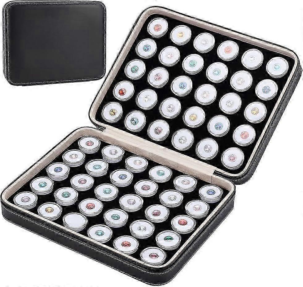 2025 60 Pcs 1.2x0.6 Inch Plastic Gem Jars Closeable Gemstone Collection Storage Box with Foam Insert Display Tray Set for Loose Diamond Collectibles C