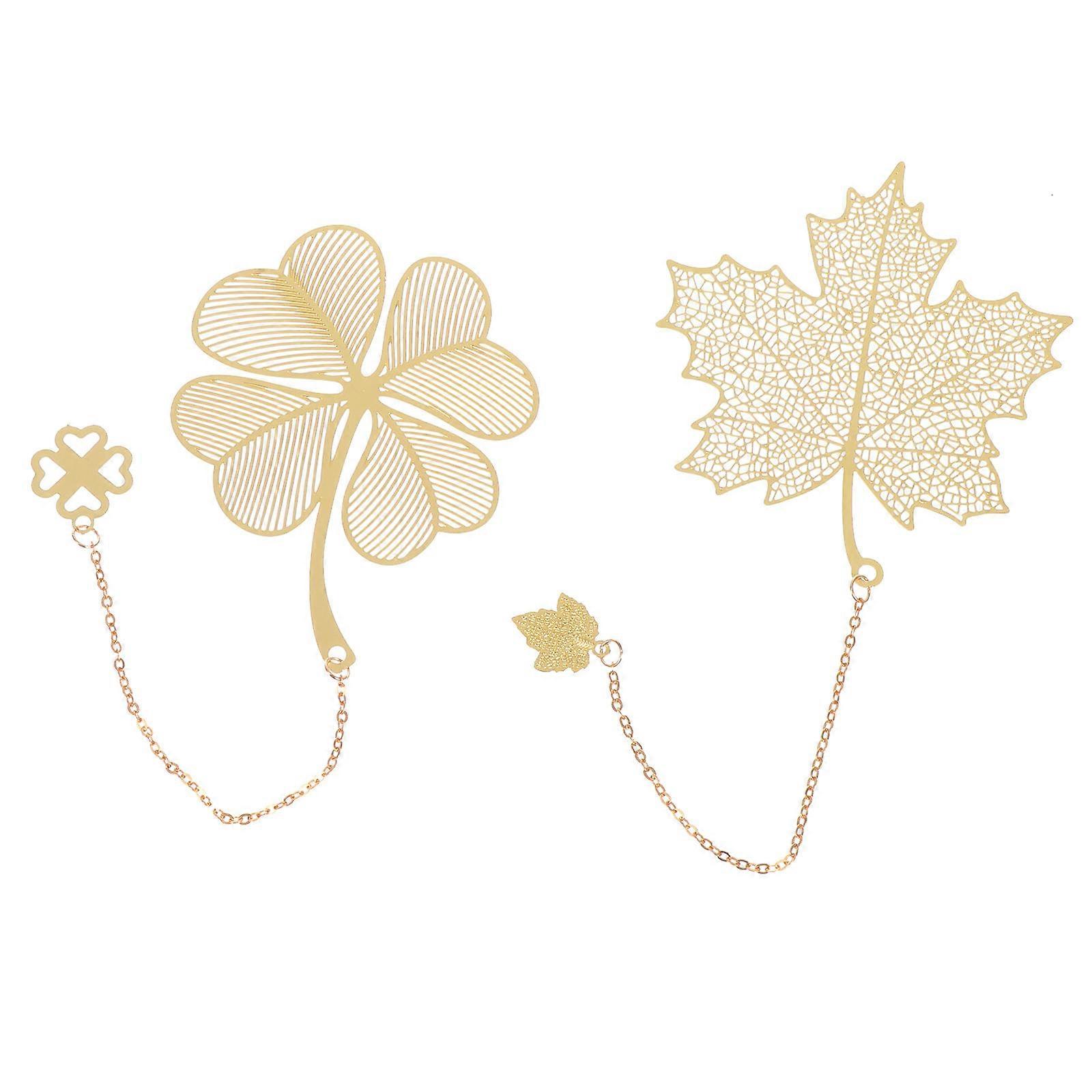 Golden Alloy Bookmarks for Book Use 2Pcs Hollow-Out Leaf Design