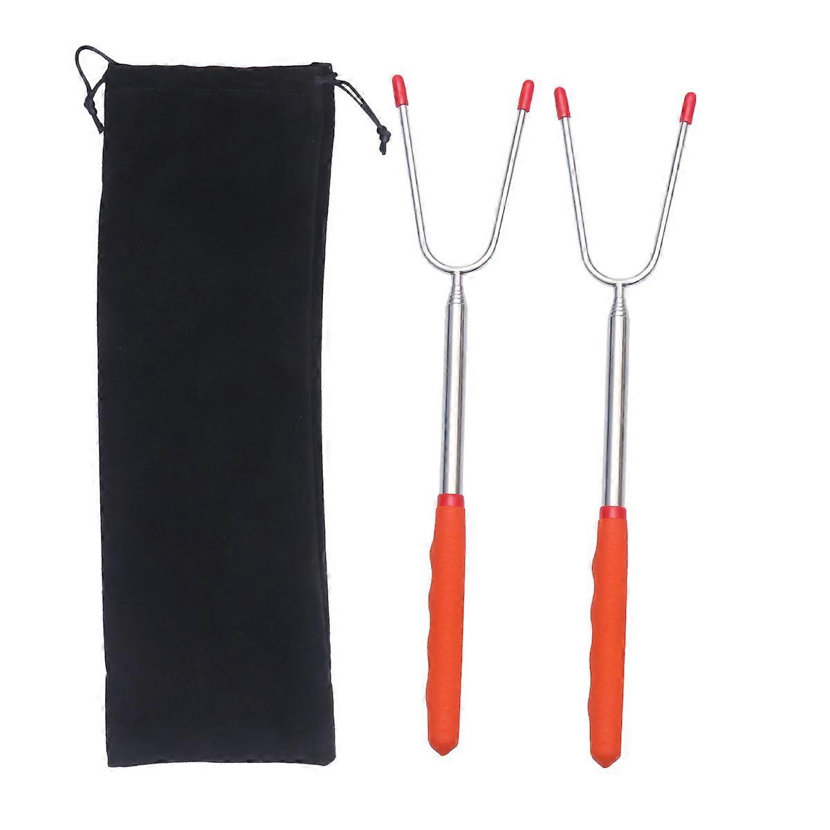 Barbecue Skewers Telescoping Barbecue Fork Stainless Steel For Grilling 3Pcs