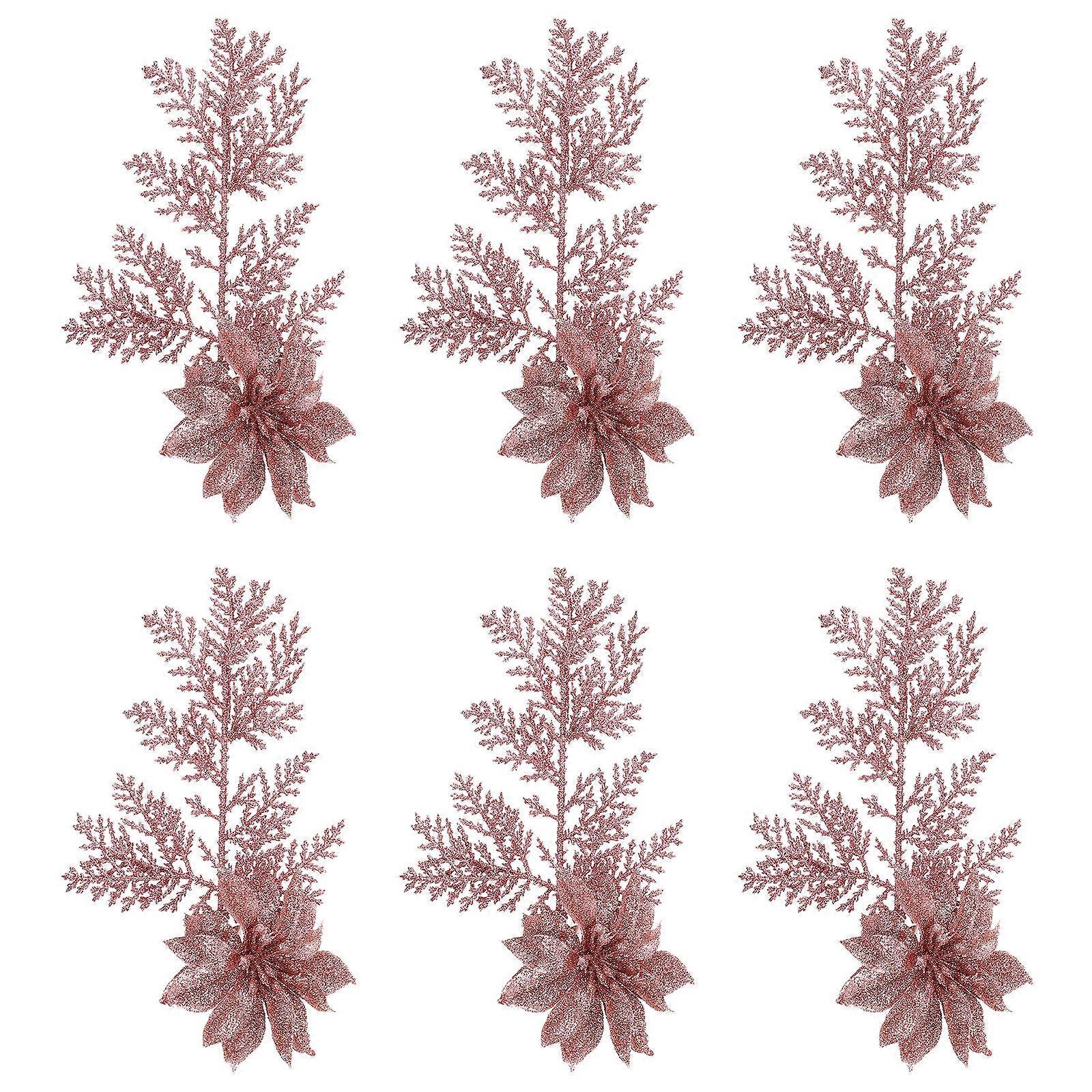 Christmas Pine Branches Glitter Artificial Flower for Decor 24Pcs Set