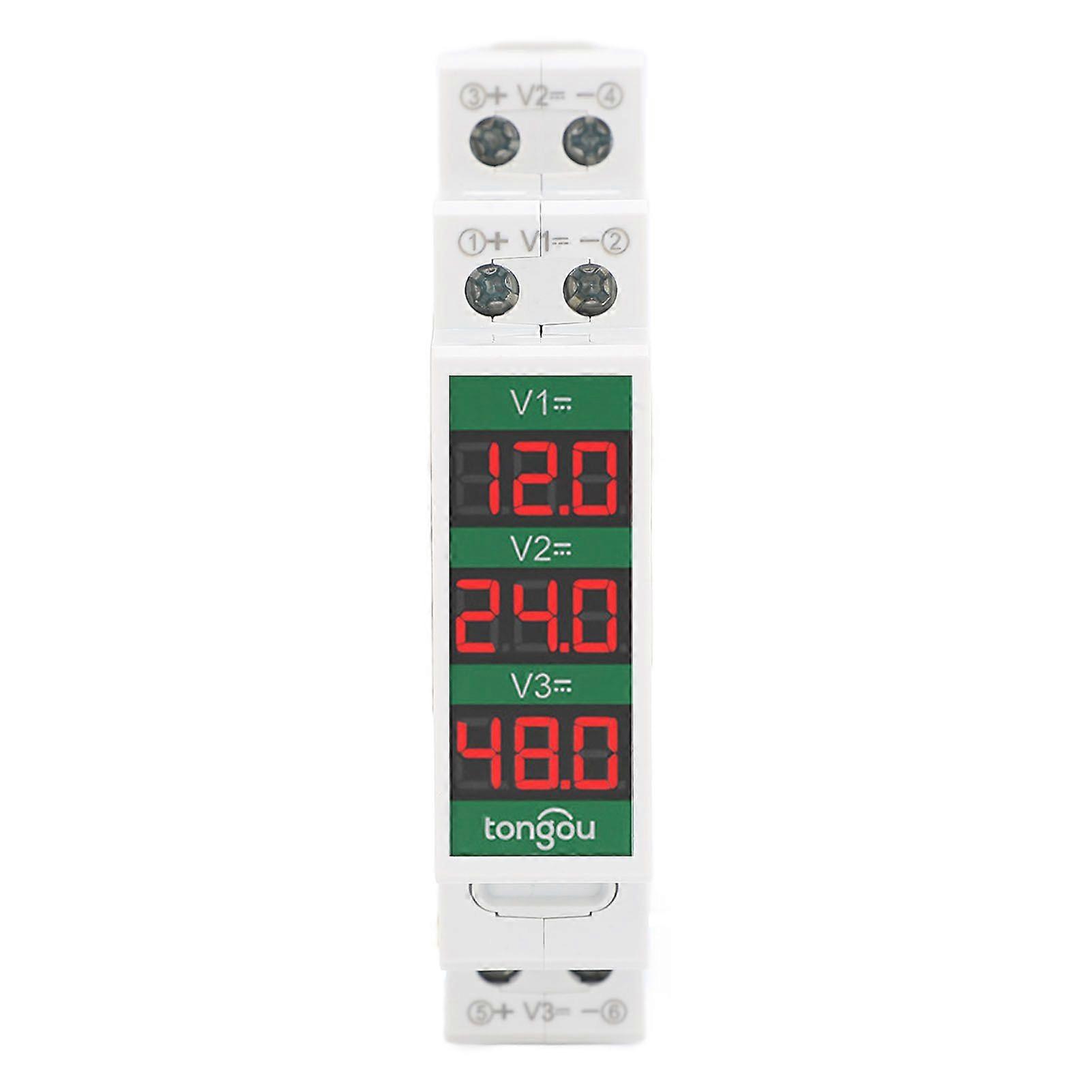DIN Rail Voltmeter 3 Digits LCD Display Isolated Triple Way Modular Voltage Meter DC11310V