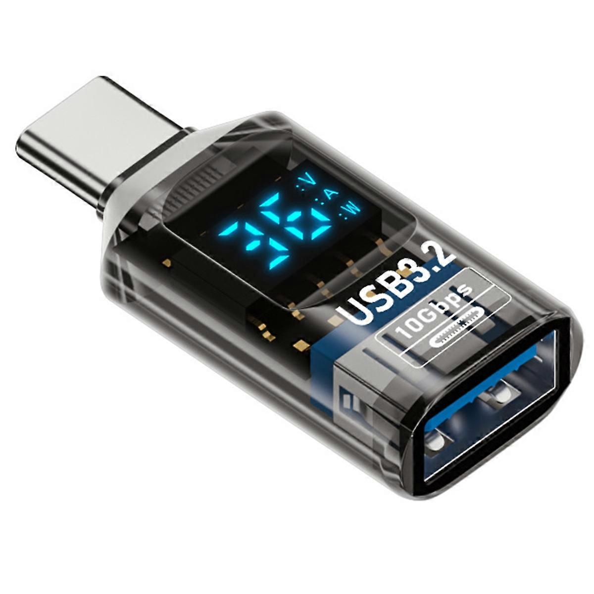 1PC Digital LED Display USB 3.2 Adapter 36-60W 10Gbps C-M to A-F