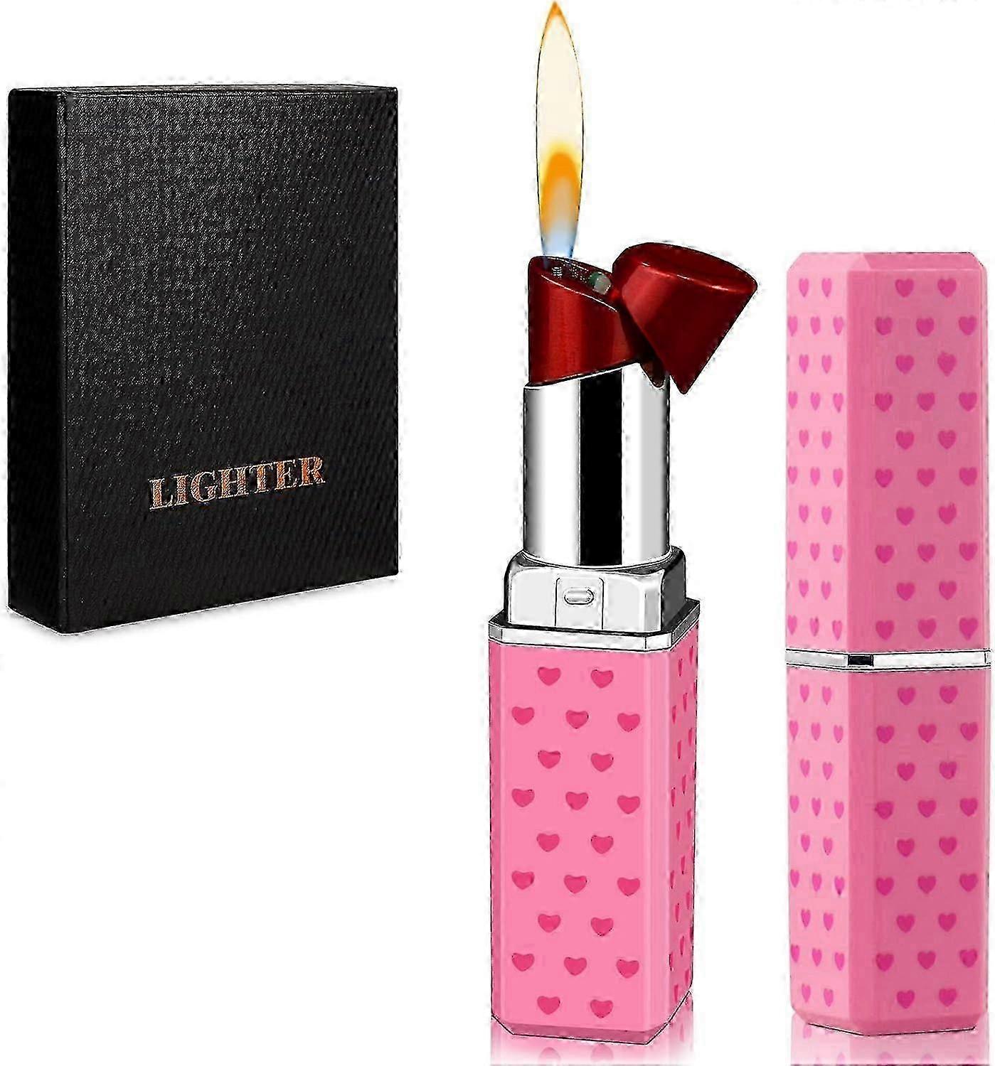 Cute Lipstick Lighter, Soft Flame Refillable Butane Lighter, Novelty Adjustable Open Flame Lighter, Nice Gift for Girls,Women,Girlfriend on Birthday