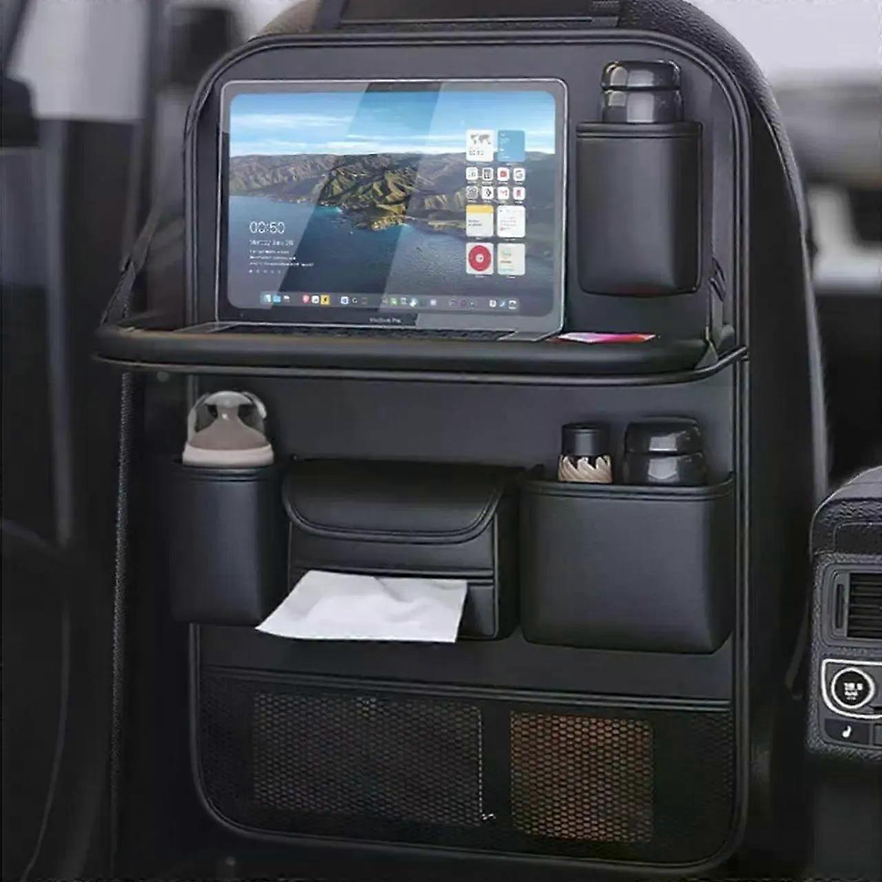 Car Backseat Storage Bag with Foldable Table Tray,Large Capacity Seat Back Organizer,Car Kick Mat with Touch Screen Phone Holder,Multifunctional Backs