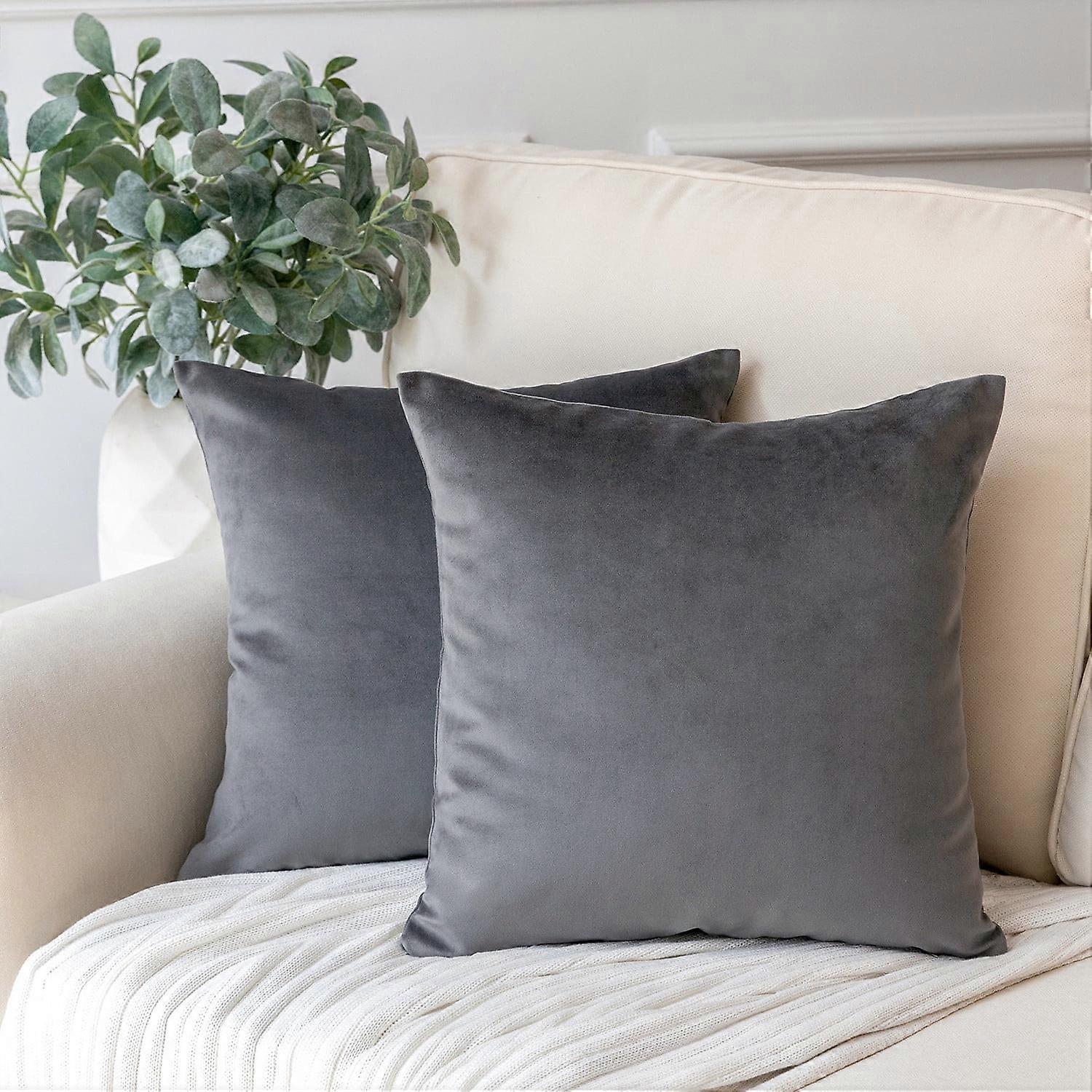 Phantoscope Soft Solid Square Velvet Decorative Throw Pillow Cover for Couch and Sofa, 18" x 18", Dark Gray, 2 Pack