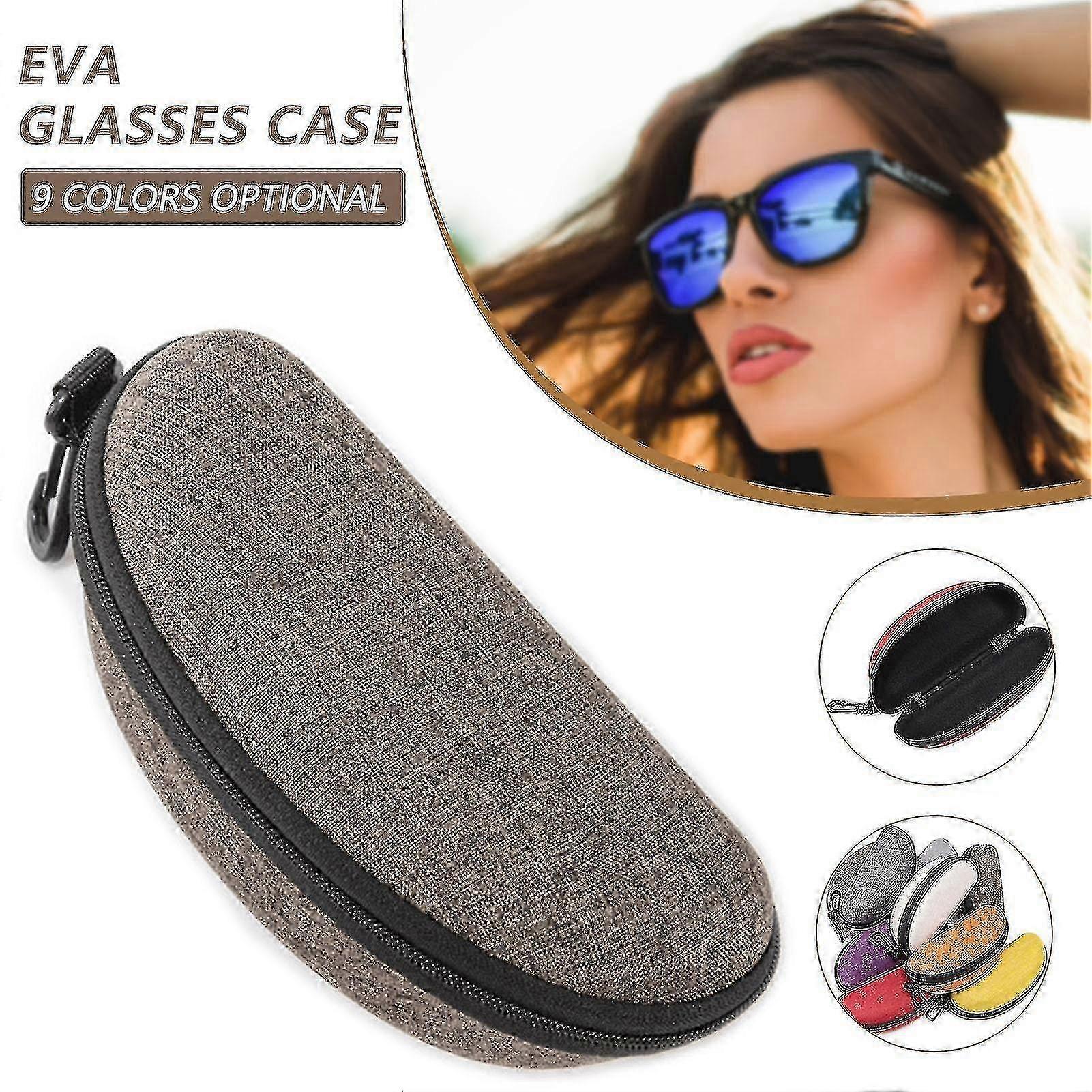 Eva Sunglasses Case with Cloth Outer, Horizontal Design Eyeglass Pouch Box with Zipper Closure