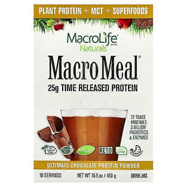 Macrolife Naturals, Macro MealÃÂÃÂÃÂÃÂ®, Ultimate Protein Powder, Chocolate, 10 Packets, 1.6 oz (45 g) Each