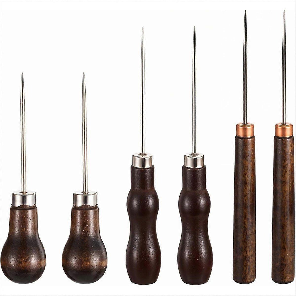 6Pcs Leather Scratch Awl Tool Awl Tool Set Gourd Shape Wooden Handle Punching for Stitching Marking