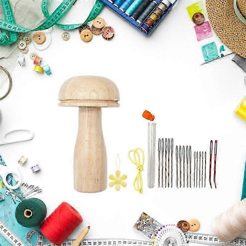 Cute Darning Set with Mushroom Shape Wooden Darner Sewing Tool Kit