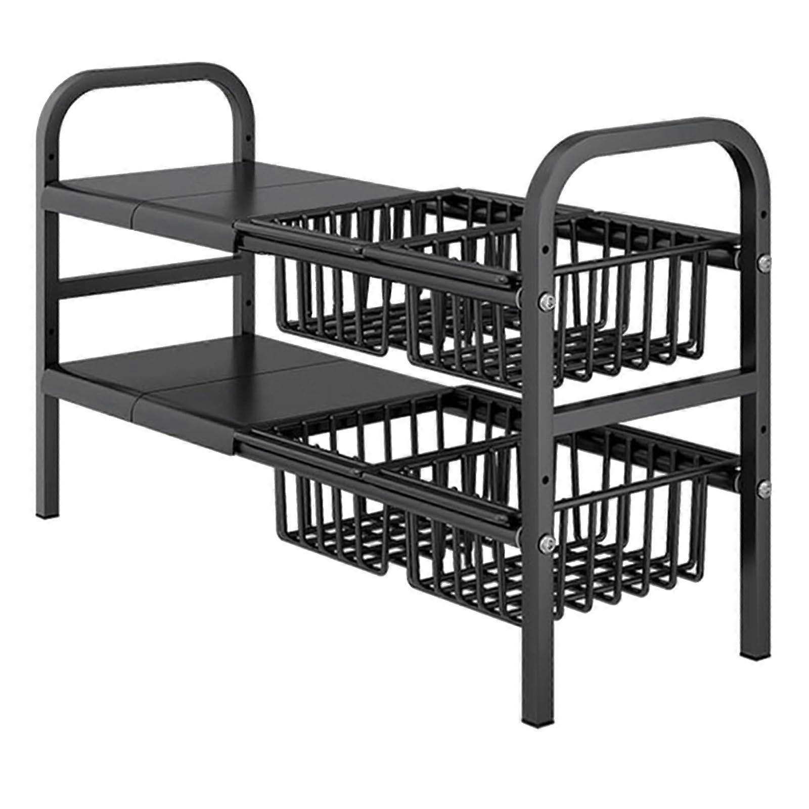 Under Sink Organizers 2Tier Stretchable Shelf, 4 Removable Panels, 4 Under Shelf Baskets, Adjustable Storage