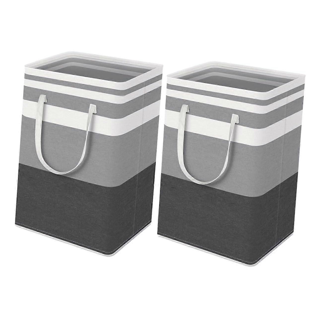 Foldable Laundry Basket Set of 2 Large Capacity Dirty Clothes Hamper Striped Fabric Home Laundry Area
