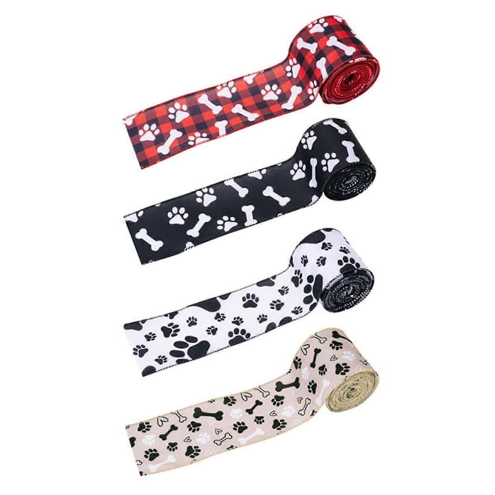 JZROCKER 4 Roll Dog Paw Ribbon Dog Bone Ribbon for Gift Package Bows Wreath Crafting